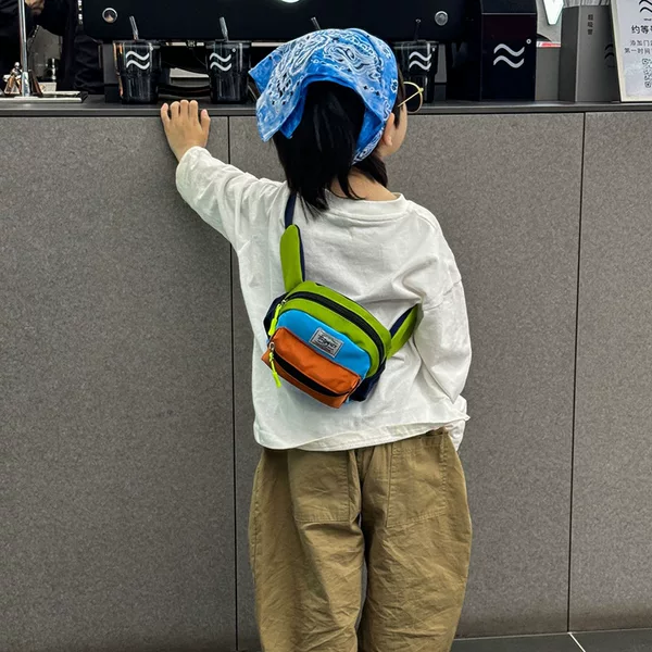 Children's Crossbody Bag Boy's Casual Lightweight Contrast Chest Bag Korean Style Instagram Style Baby's Lightweight Lightweight Lightweight Nylon Coin Purse