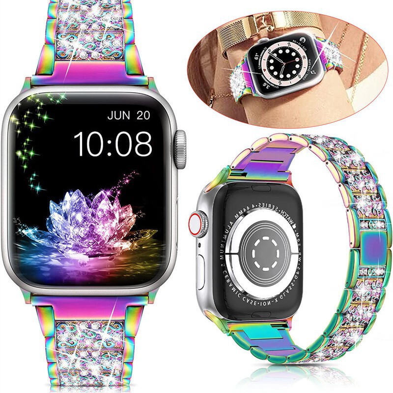 For Apple Watch Series 7 metal stainless steel strap Diamond rhinestone iwatch spot