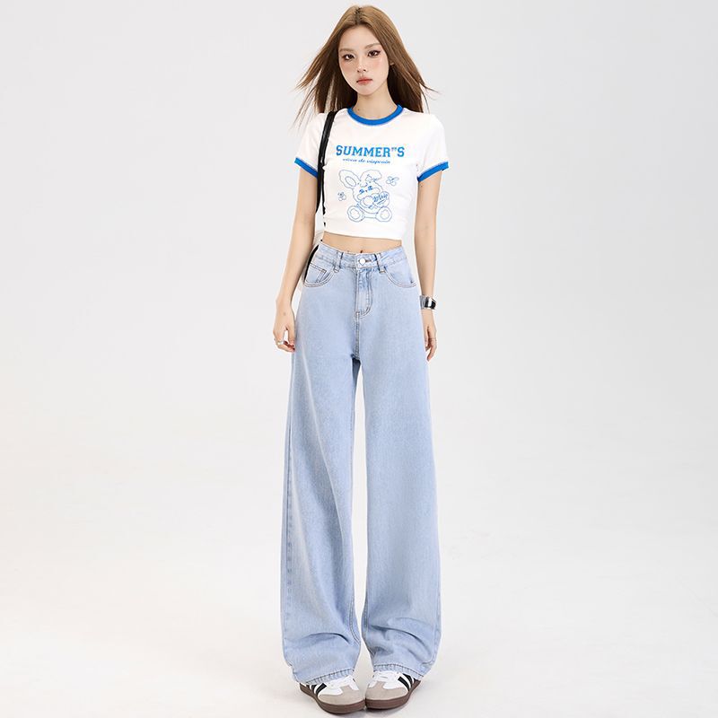 Soft Drop Straight Pants Spring and Summer 2025 Classic Light Color Jeans Women's Design Sense Casual Straight Pants Soft Drop Straight Pants Spring and Summer 2025 Classic Light Color Jeans Women's Design Sense Casual Straight Pants