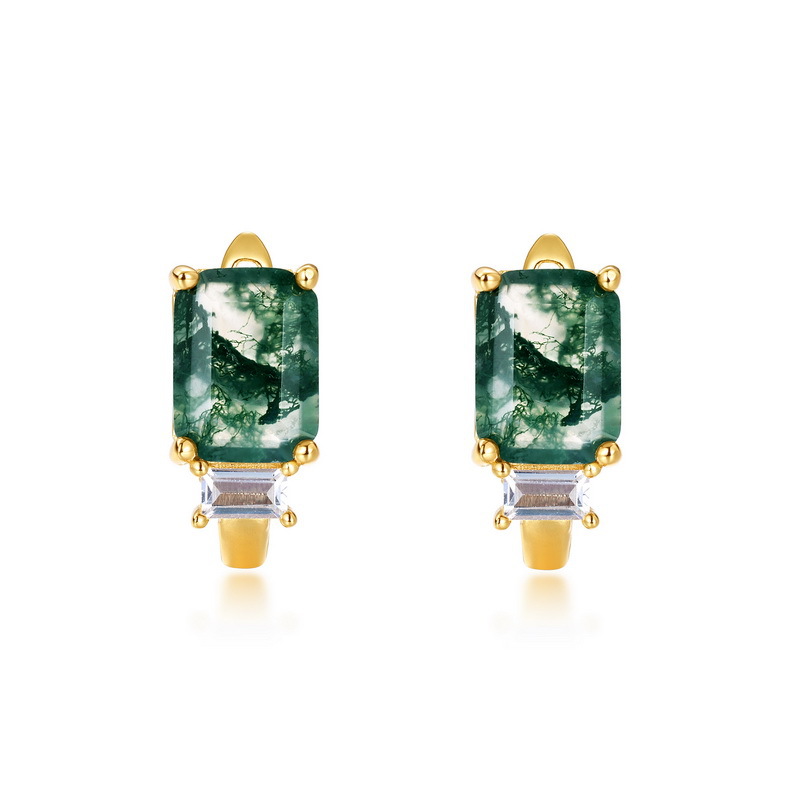 Pendientes de oro de 10k chapados en plata S925 exclusivamente transfronterizos Pendientes pequeños frescos y versátiles Pendientes de piedra preciosa de ágata de agua natural