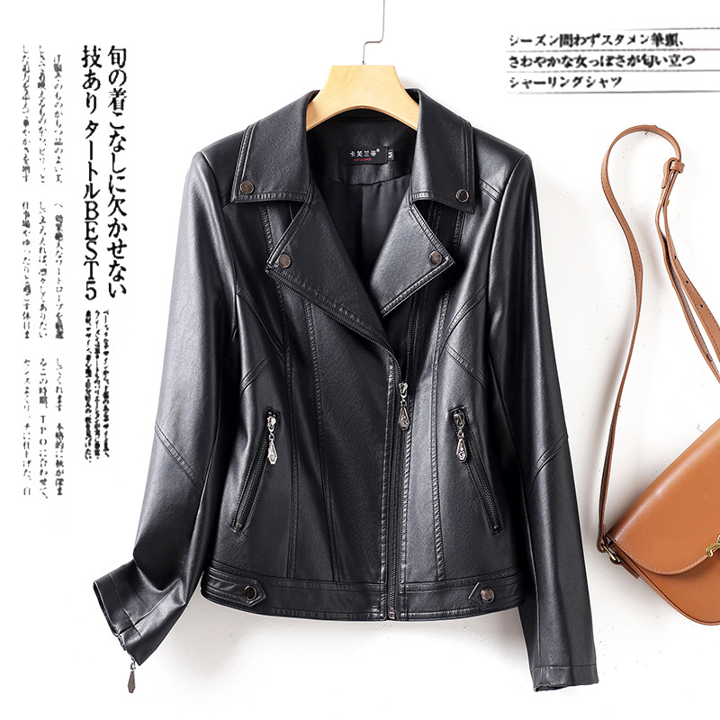 plus size Women's Leather Jacket Autumn and Winter 2024 New Fashion Casual Slim-Fit Slimming Short All-Match Biker Jacket