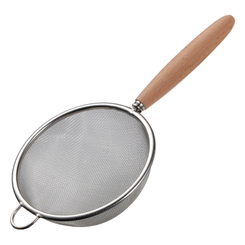 Wooden Handle 201/304 Stainless Steel Small Colander Soy Milk Juice Tea Residue Filter Sieve Baking Tool Flour Sieve