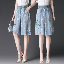 2008五分裙裤天丝牛仔阔腿裤大脚甩裤中年女裤凉爽薄款中老年妈妈