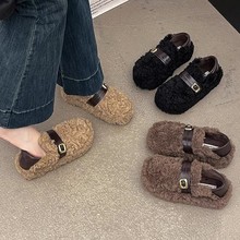 网红百搭毛毛鞋女2025年秋冬季新款外穿厚底一脚蹬豆豆鞋加绒棉鞋