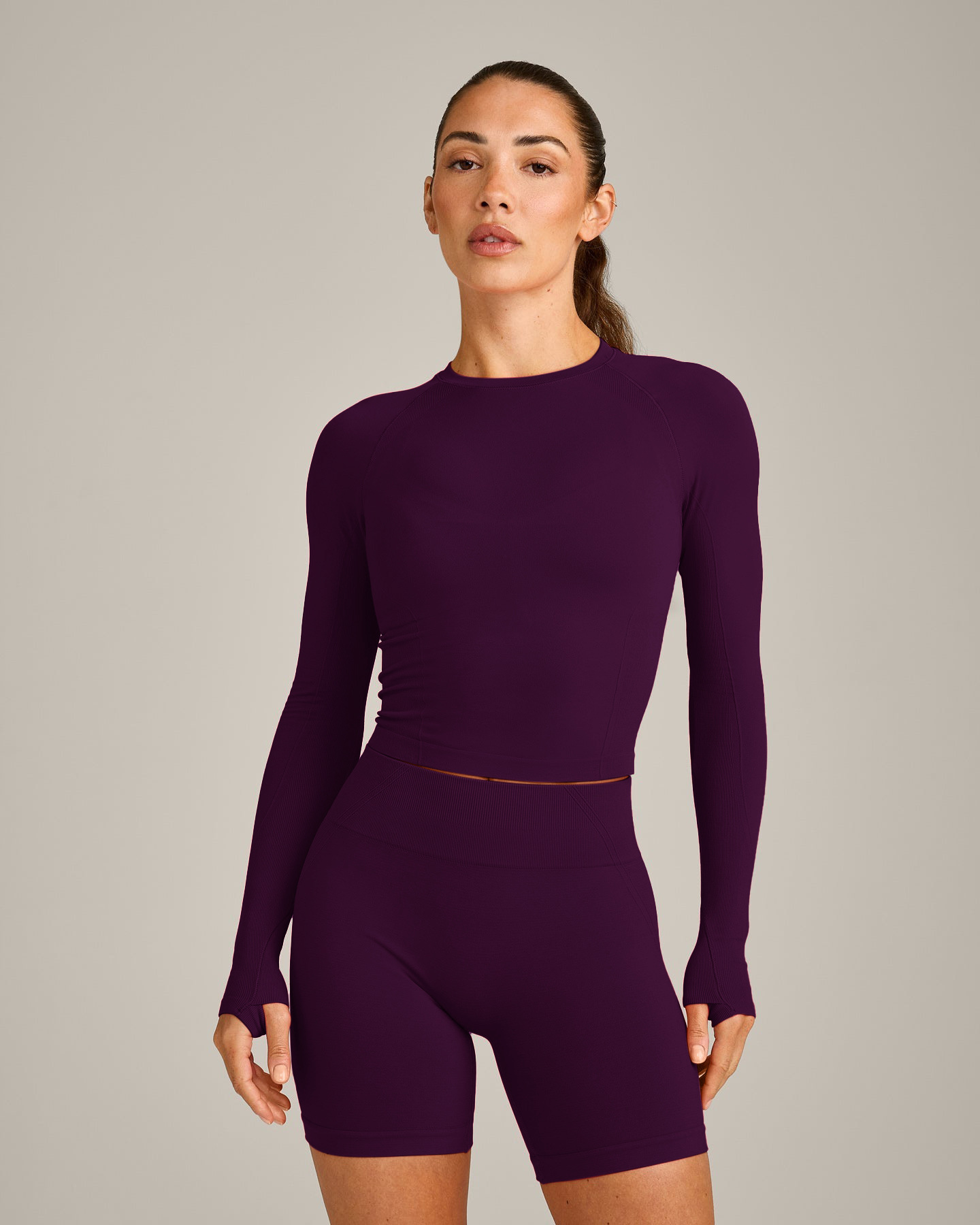 Transfronterizo de color sólido europeo y americano manga larga piel transpirable pantalones cortos deportivos de secado rápido adelgazamiento y adelgazamiento al aire libre conjunto de yoga