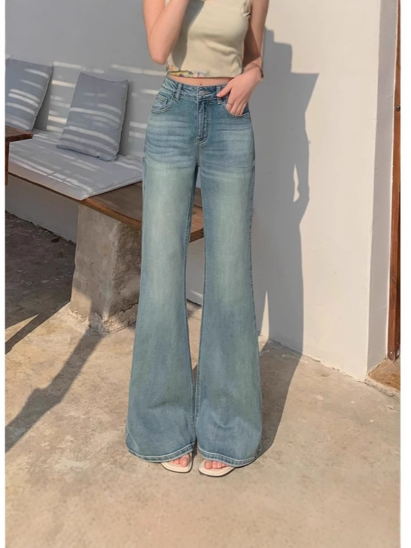 2025年新款浅色微喇牛仔裤女辣妹高腰宽松垂感显瘦不贴腿喇叭裤|undefined