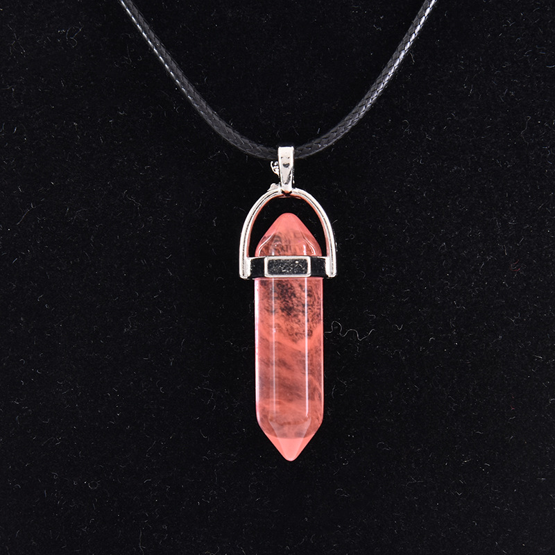 Cristal natural ágata columna hexagonal colgante diamante bala collar al por mayor cuarzo punto colgante