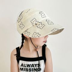 秋南 兒童馬尾帽夏季女孩鴨舌帽大帽檐遮陽帽女童防曬空頂太陽帽