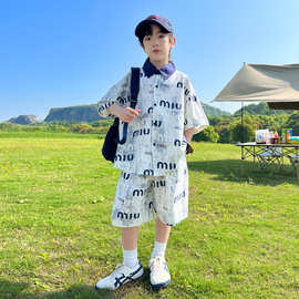 男童套装夏季2026新款儿童夏天出游衣服纯棉男孩夏装痞帅短袖衬衫