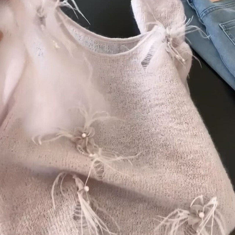 广州十三行高货~时尚工艺破洞针织衫女秋季修身辣妹长袖上衣|undefined