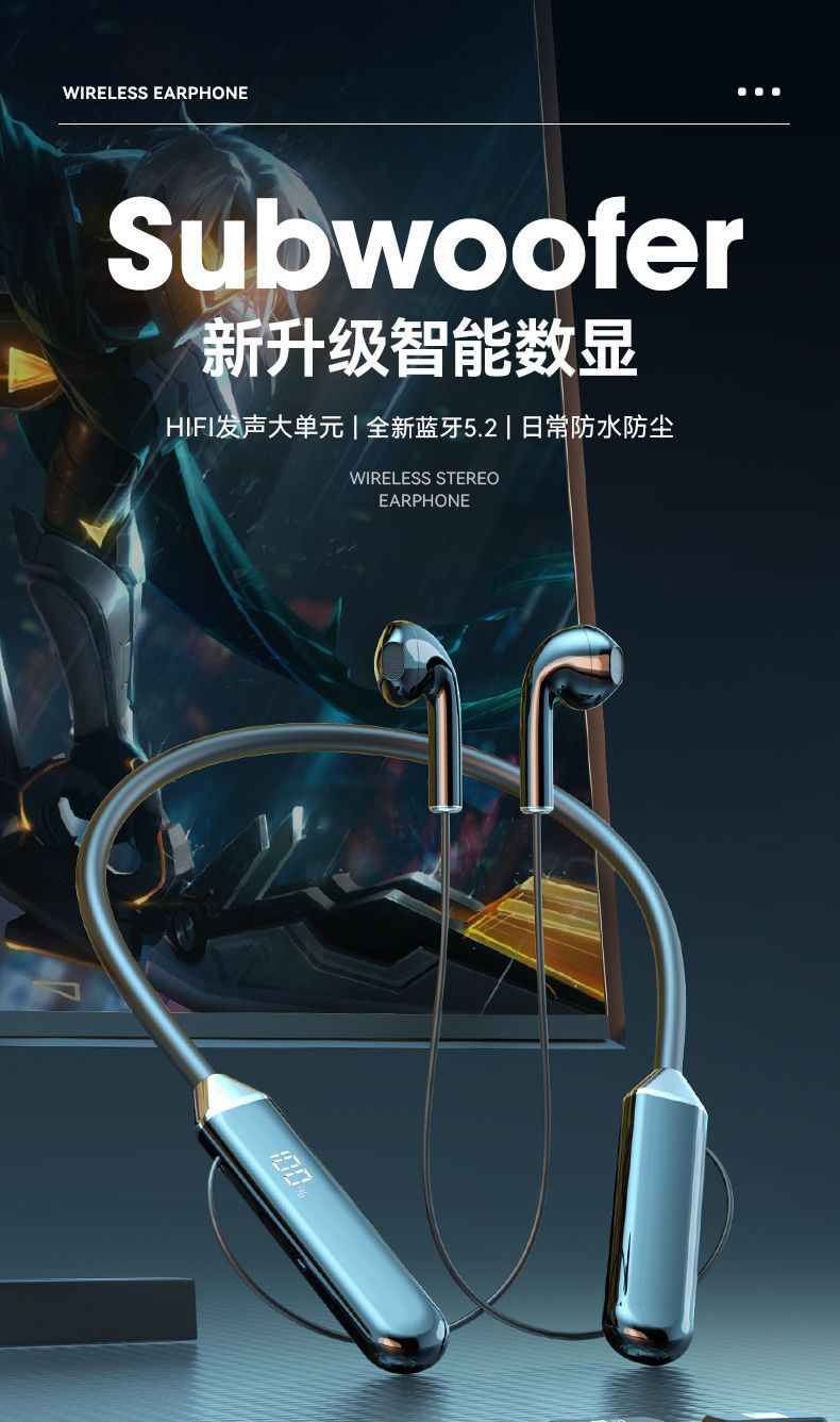 2026 New Neckband Bluetooth Headphones with Super Long Standby Time, Heavy Bass, Suitable for Running and Listening to Music, Compatible with Apple and Android Phones