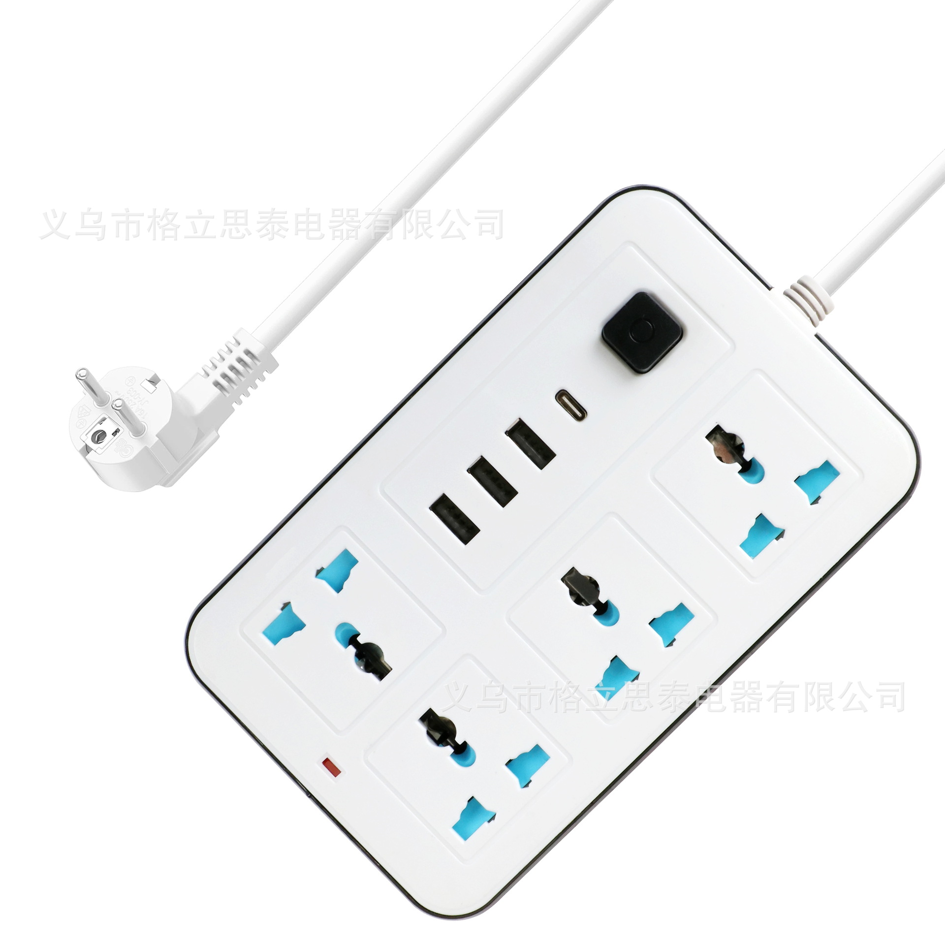 非洲排插批发万用孔USB+TYPE-C接口 过载保护带线带灯多功能插座