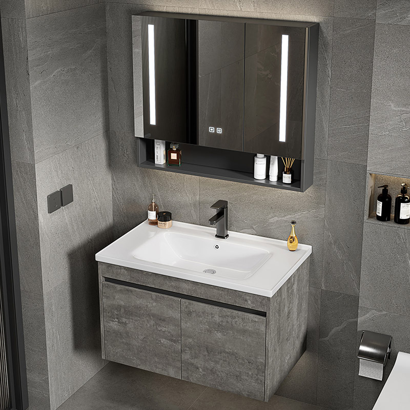 Light Luxury Slate Space Aluminum Bathroom Cabinet Combination Washbasin Countertop Integrated Ceramic Basin Bathroom Balcony Washbasin