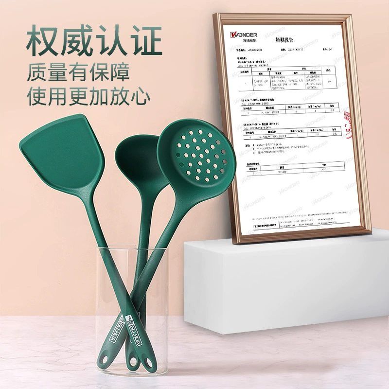 Spoon for home use from natural wood, silicone kitchenware, set