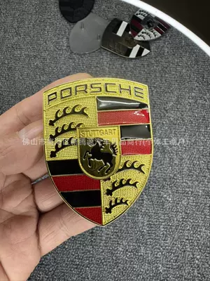 Suitable for Porsche Front Hood Emblem 911 Cayenne Macan Panamera 718 Engine Hood Sticker (Car logo) - porsche-hood-with-gold-logo-clip-on-style