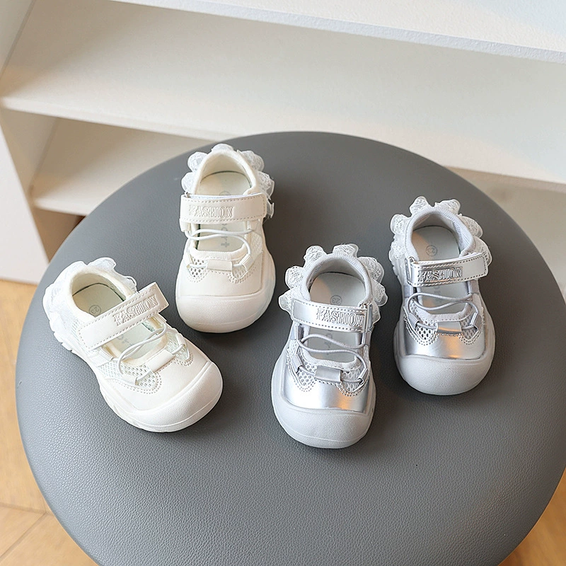 Для девочек Корейская версия сладких спортивных сандалий 2025 новый летний стиль девушка липучка кружева Мэри Джейн сетчатые туфли