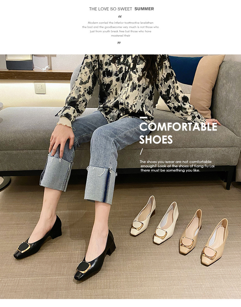 Women's Square Toe Mid-heel Loafers In Real Cowhide Leather_voghion.com