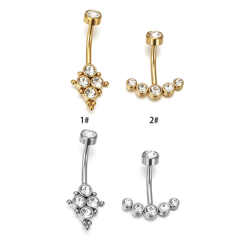 Geometric Pattern Streetwear Geometric Stainless Steel Inlay Zircon Belly Ring