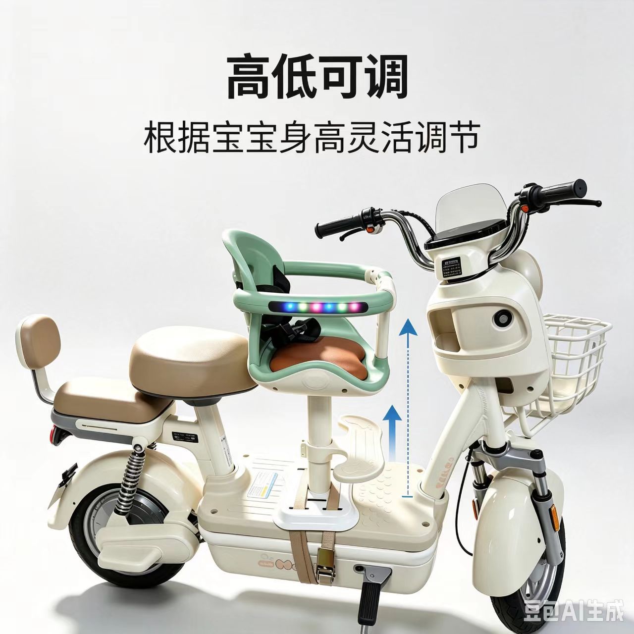 Front-mounted shock-absorbing child seat for electric vehicles, universal safety seat for electric motorcycles, electric tricycles, and battery-powered vehicles
