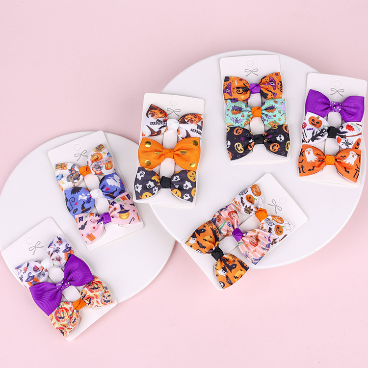 13g Weight Hair Accessories Classification Halloween Festival Bow Knot Pattern Kid'S Gender Fashion Style Halloween Children's Bow Hairpin Three-piece Set Wholesale Nihaojewelry 5