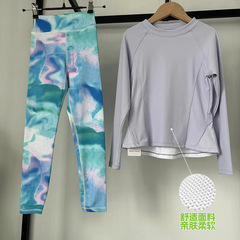 Autumn/Winter Girl Children Yoga Set Sports Clothing Two-Piece Set Printed Tight Leggings Quick-Dry Long Sleeve Fitness Playing Ball