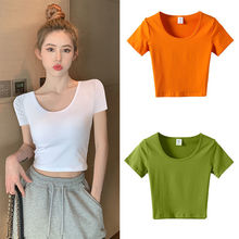 工厂批发地摊短款纯棉上衣女短袖T恤2022新款紧身打底衫一件代发