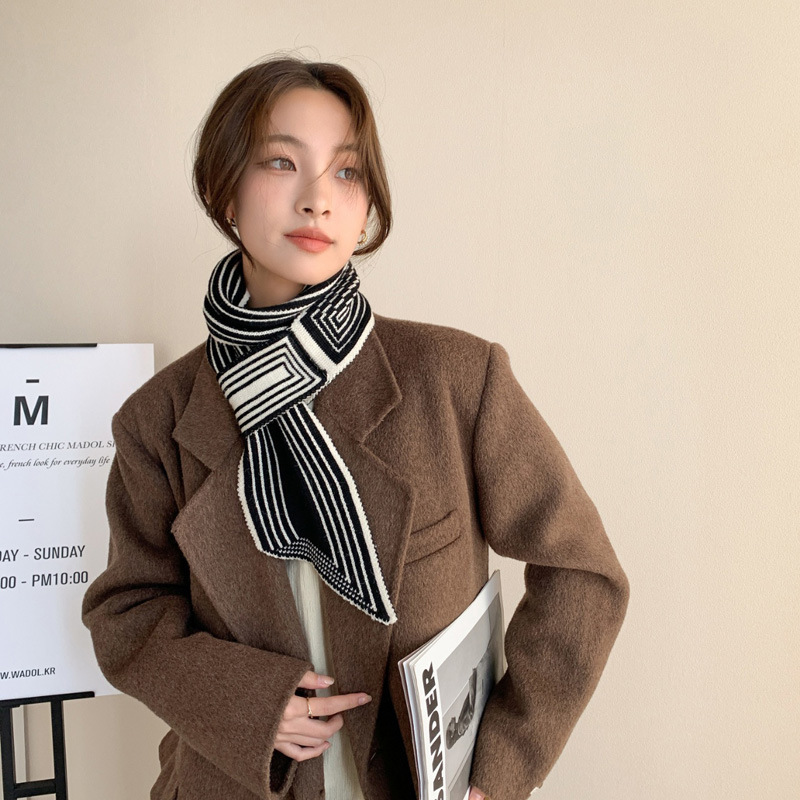 2023マフラー冬の女性の新型白黒クラシック保温百合韓国版高級感マフラー両面防寒|undefined