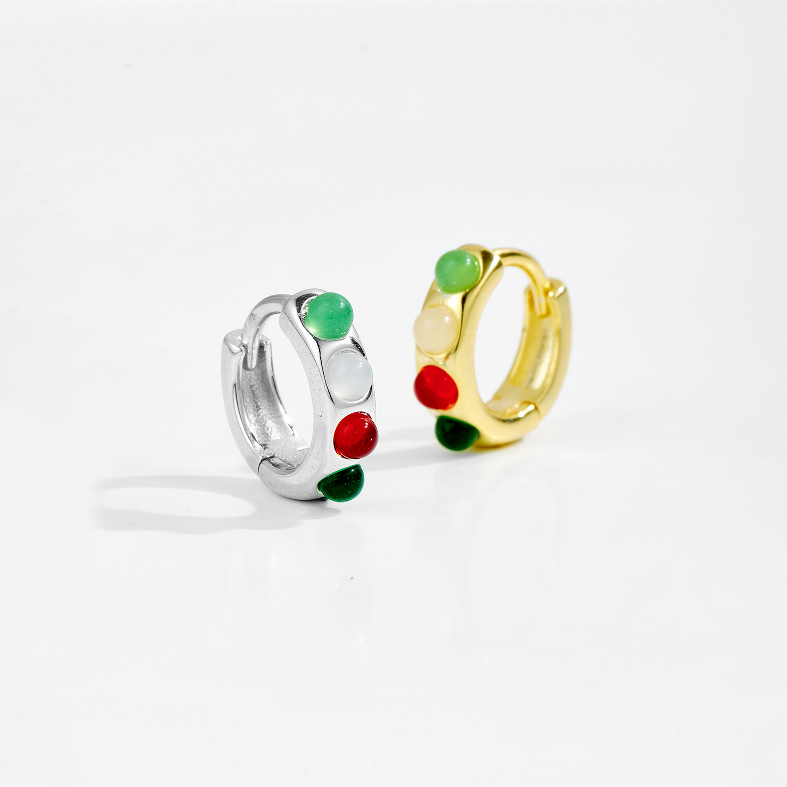 925 Sterling Silver Material Color Block Pattern 1 Piece Silver Zircon 925 Sterling Silver Earrings Color Block Earrings