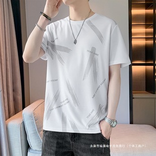 Ice Silk Short-Sleeved T-Shirt Men's 2025 Summer New Trendy Brand Thin Casual Loose Round Step Clothes Trendy Cotton