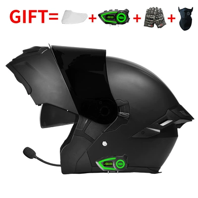 Motorcycle Helmets for Men and, Motosiklet kaskı (dəbilqə) - bluetooth-model-matte-black-black-tea-mirror-high-definition-mirror-m-size-55-56-head-circumference