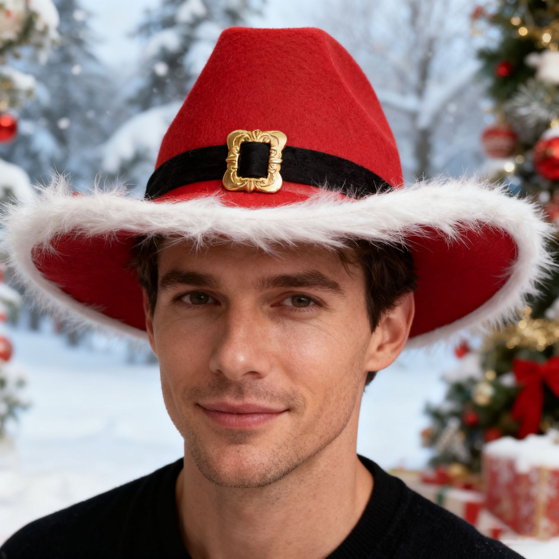 Europa y Estados Unidos transfronterizos sombreros de vaqueros de Navidad bordes rojos sombreros de vaqueros Santa Claus bordes de nieve sombreros de vaqueros