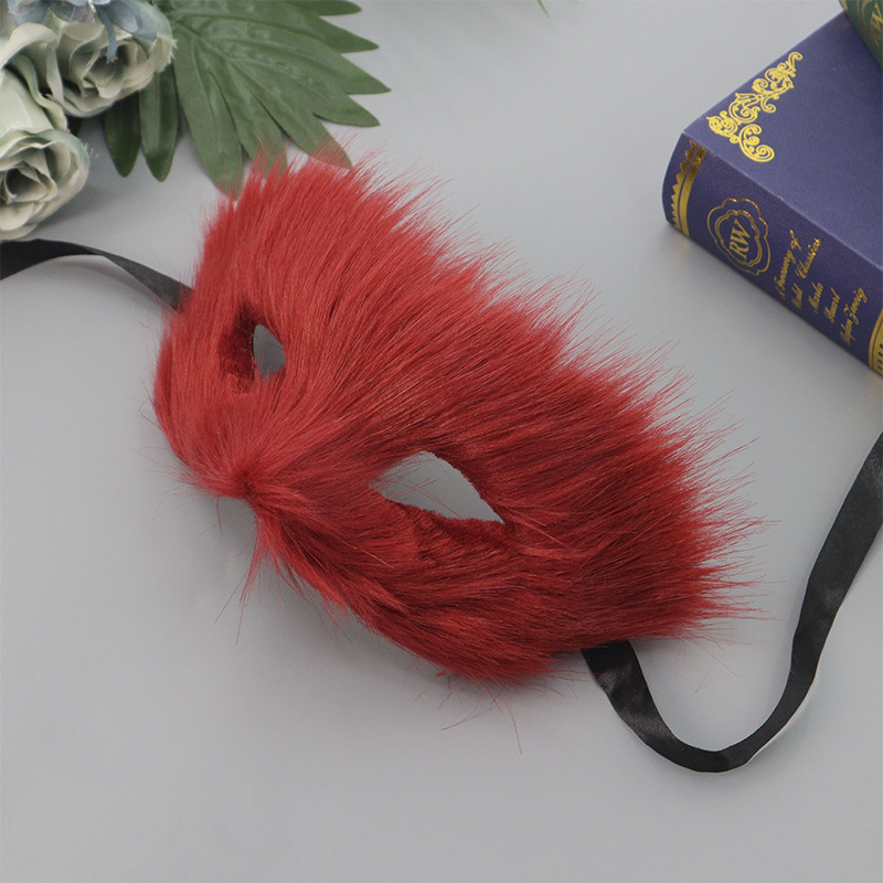 Oferta exclusiva de Amazon Venta caliente máscara de media cara de zorro de pelo largo fiesta de baile máscara de zorro de peluche sexy
