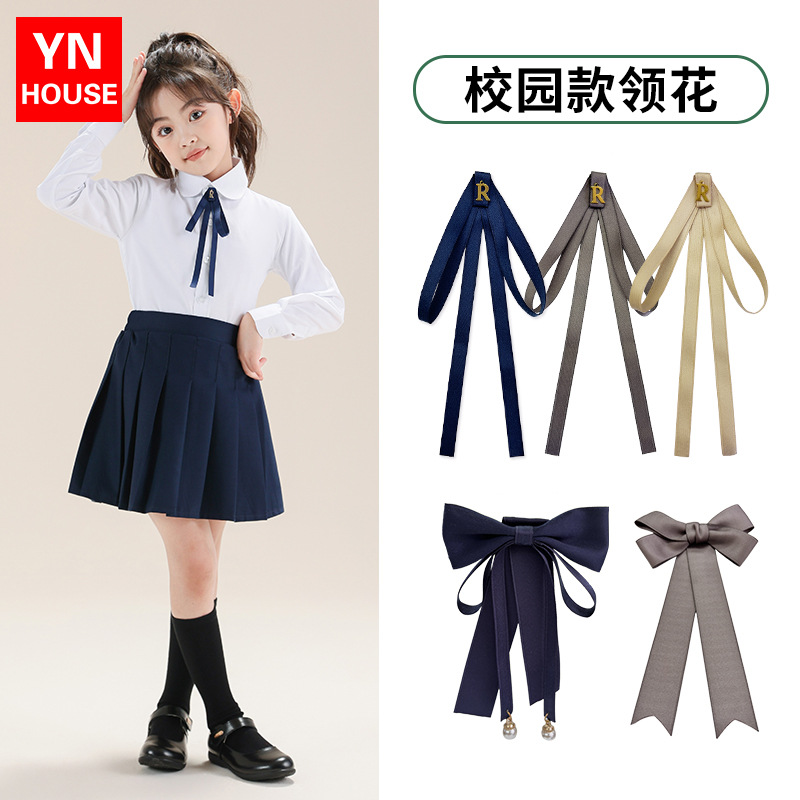 Pajarita para niños nuevo estilo niña estilo universitario flor de cuello color sólido mango largo jk uniforme de mujer cuello flor traje escolar tailandés accesorios