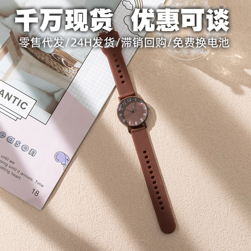 糖果色手表女时尚小清新石英学生表数字刻度硅胶女士手表批发