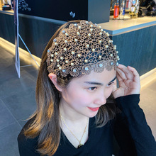 新款薄款镂空发带钉珠网红宽边发箍蕾丝包头帽遮白洗脸头箍女头饰