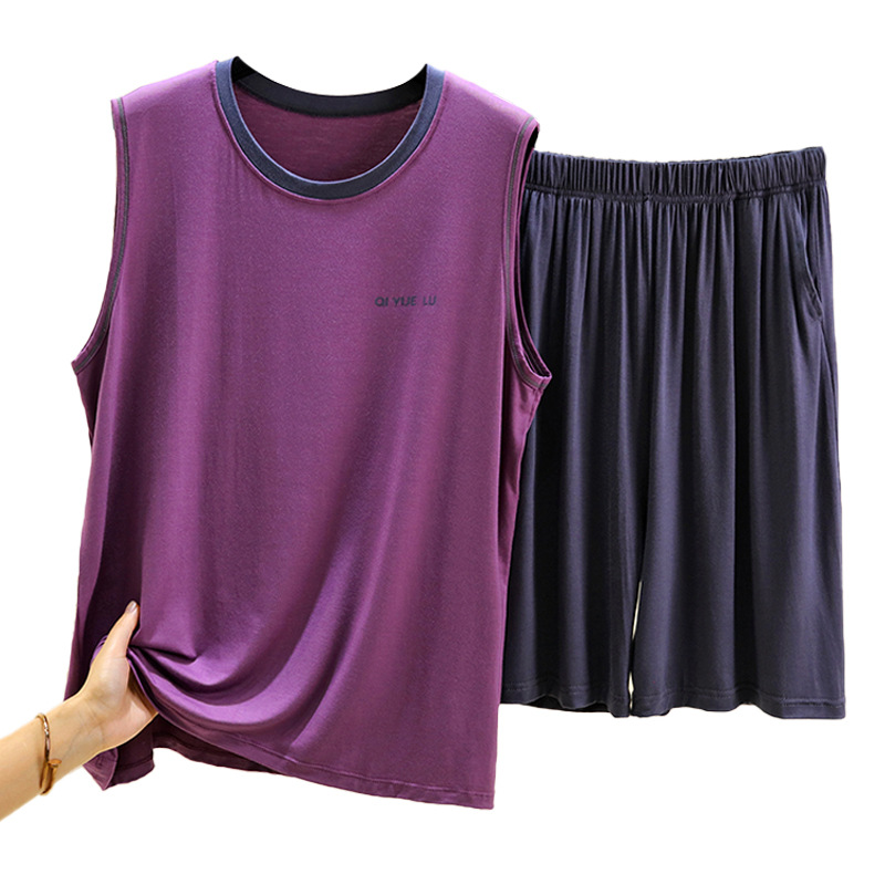 Men's Modal Vest and Shorts Set, Summer Loose Sleeveless Top, Large Size Home Pajamas and Pajama Pants Two-Piece Set 5