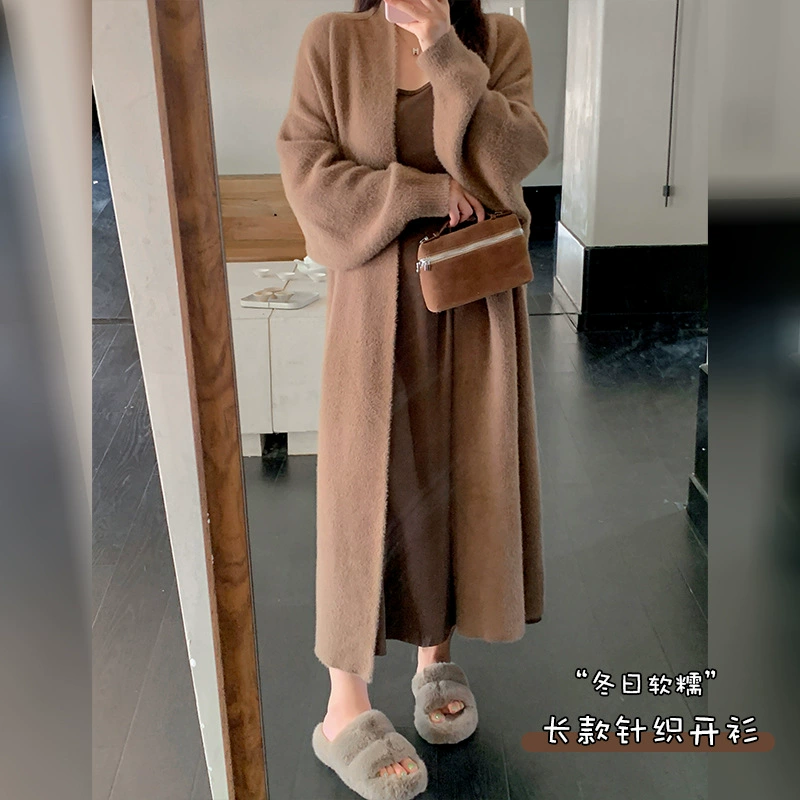 Двойной день большой размер женский трикотажный кардиган толстая сестра 2024 новый ленивый свитер среднего и длинного кардиган куртка F273