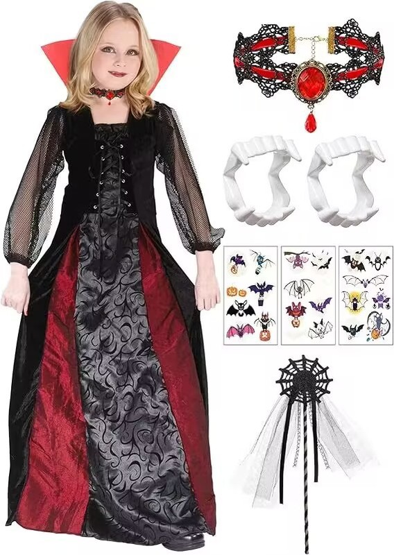 新しいハロウィンコスプレヴァンパイア衣装女の子キャラクタードレスパーティー衣装魔女ドレス|undefined