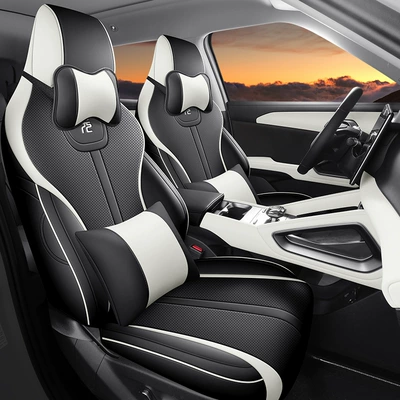 Modelə uyğun (Original) oturacaq örtükləri – BYD Yuan Up Seat Cover - black-and-off-white-deluxe-edition-note-the-model-year-rear-half-pack