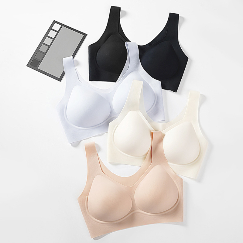 夏超薄型クールゼリー接着剤シームレスブラジャー固定カップ下着女性の小さな胸プッシュアップ通気性ブラジャー 22096|undefined
