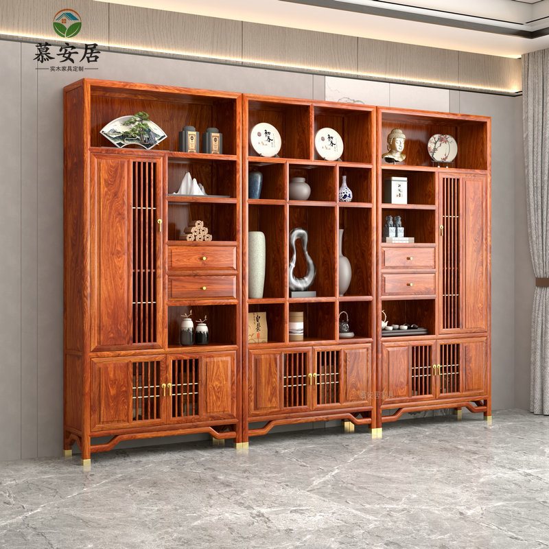 Hedgehog Rosewood Antique Shelf Solid Wood New Chinese Style Multi-Treasure Cabinet Office Living Room Rosewood Bookcase Tea Cabinet