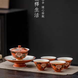 Yuquan factory wholesale "golden flower" bowl a pot of two cups of tea set small suit Dragon Boat Festival hand gifts
