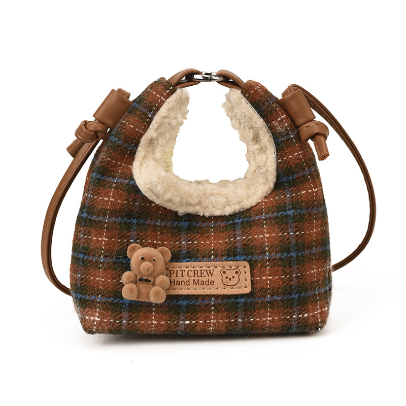 Bonito oso de peluche niñas bolso de mochila exquisito mini bolso de bebé a cuadros 2025 nuevo bolso para niños