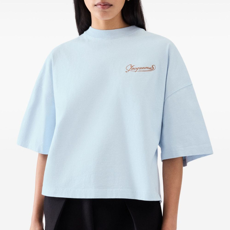 Cross-Border 25 Years Summer Casual Pure Color Round Neck Half-Sleeved T-Shirt Women's Simple Fashionable and Comfortable Jacquemus Top