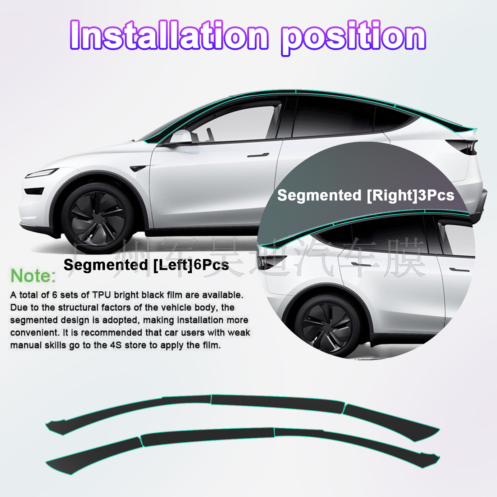 AC Pillar TPU Gloss Black Matte Black Film for 2025 Tesla Model-Y