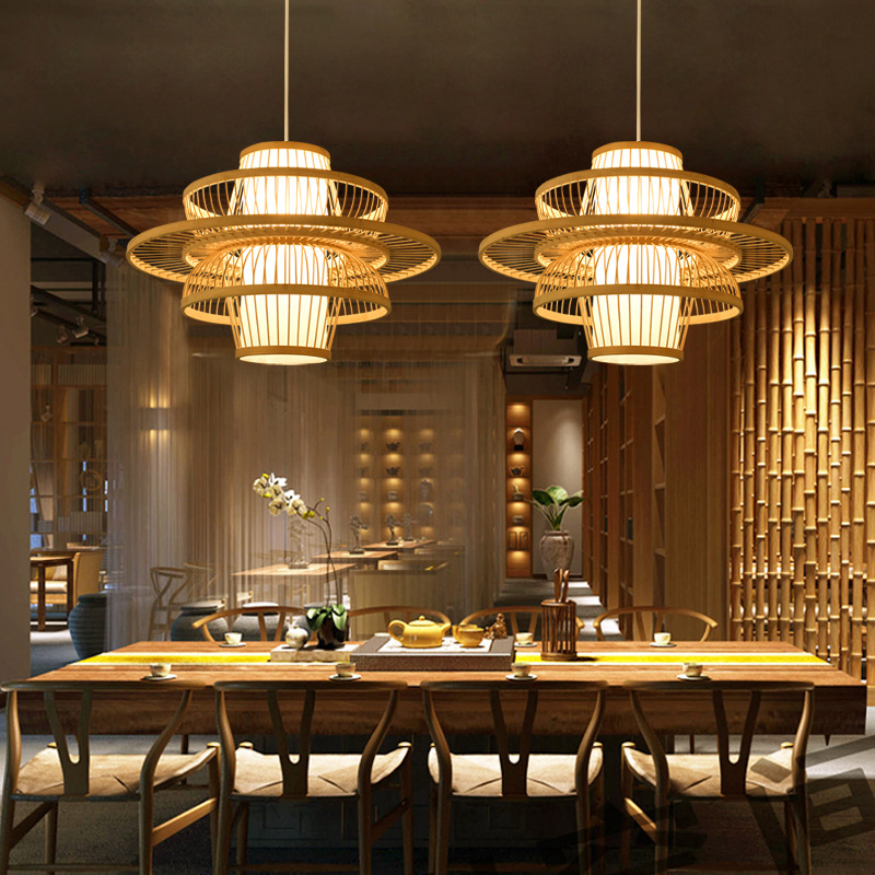 Lámpara del restaurante nueva china zen japonesa lámpara de bambú sala de té linterna tienda de olla caliente lámpara de bambú artístico lienzo trenzado al por mayor sin