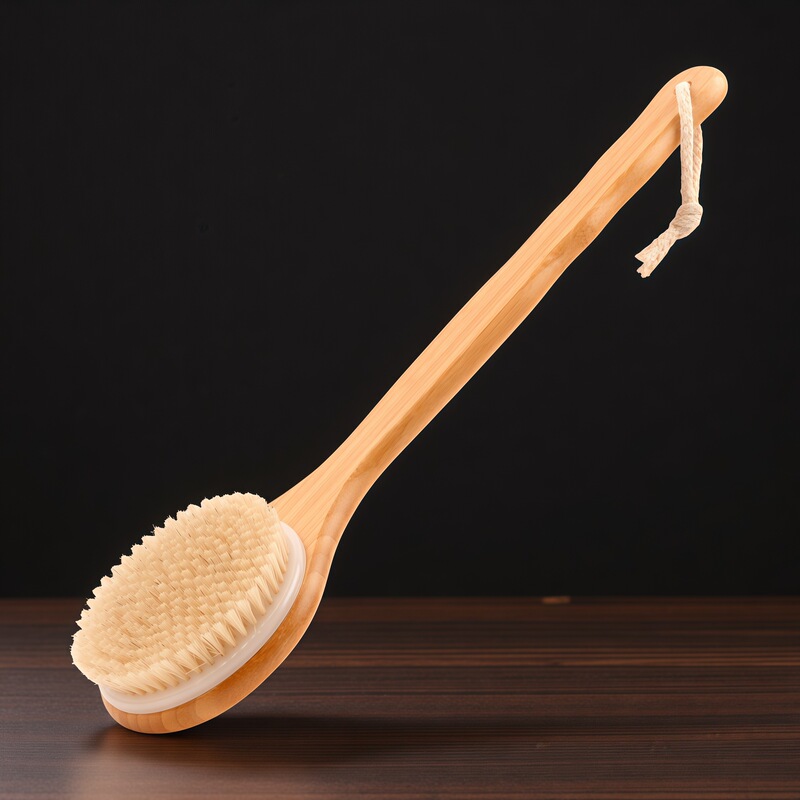 In-Stock Bamboo Whole Handle Boar Bristle Bath Brush, Bath Brush, Massage Brush, Exfoliating Bath Brush, Boar Bristle Soft Bristle Brush, Horsehair Brush