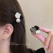 简约山茶花珍珠小抓夹侧边发夹后脑勺高级感碎发刘海夹子发卡头饰