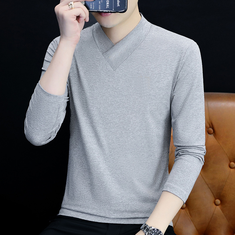 라이트 그레이 T199 퓨어 경사 브이넥