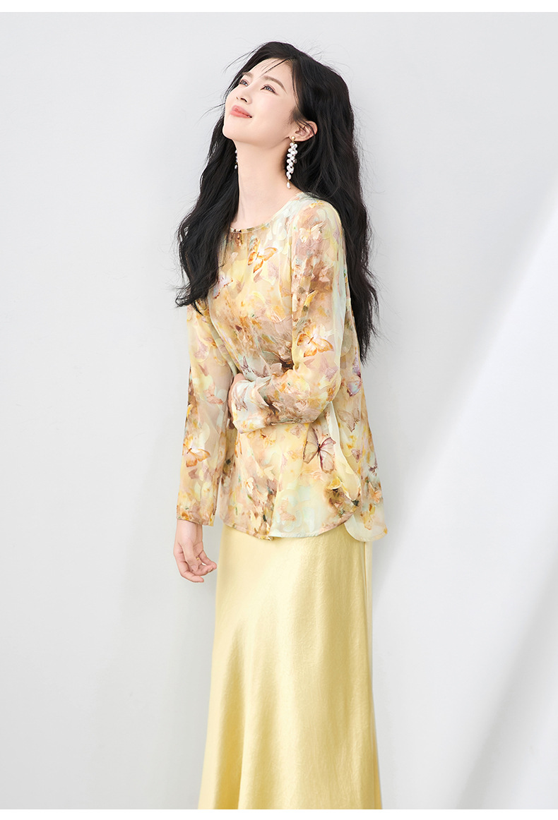 Áo sơ mi cổ tròn phong cách Tân Trung Hoa, chất liệu voan cắt hoa thanh lịch, tay ngắn mùa hè — Hoa bướm màu hồng chi tiết 21